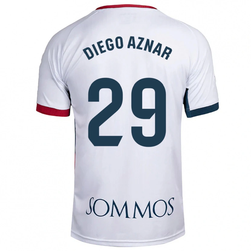 Danxen Niño Camiseta Diego Aznar #29 Blanco Rojo 2ª Equipación 2025/26 La Camisa