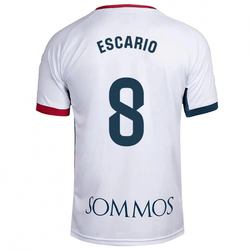 Danxen Niño Camiseta Jaime Escario #8 Blanco Rojo 2ª Equipación 2025/26 La Camisa