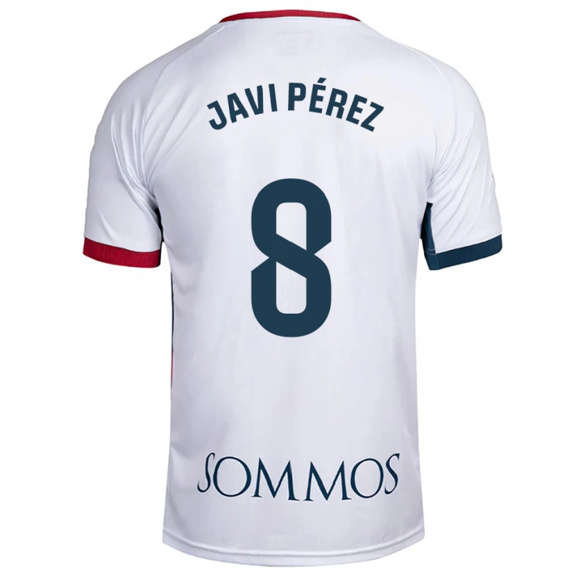Danxen Niño Camiseta Javi Pérez #8 Blanco Rojo 2ª Equipación 2025/26 La Camisa
