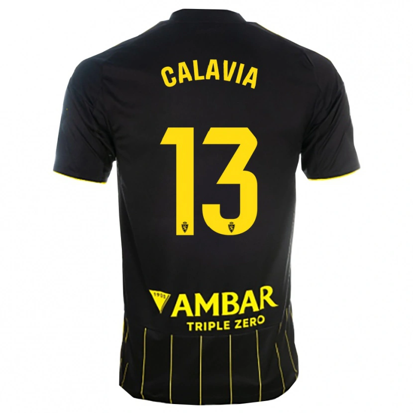 Danxen Niño Camiseta Carlos Calavia #13 Negro Amarillo 2ª Equipación 2025/26 La Camisa