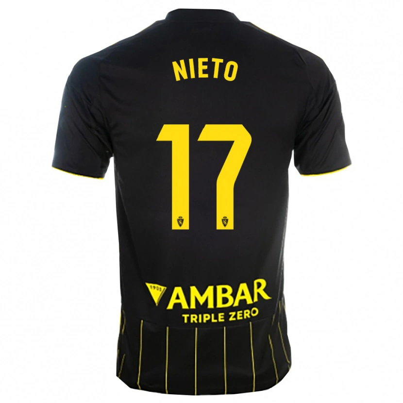Danxen Niño Camiseta Carlos Nieto #17 Negro Amarillo 2ª Equipación 2025/26 La Camisa