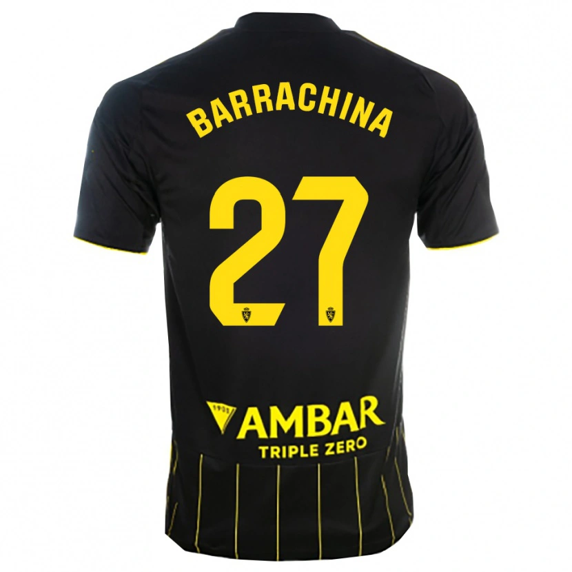 Danxen Niño Camiseta Hugo Barrachina #27 Negro Amarillo 2ª Equipación 2025/26 La Camisa