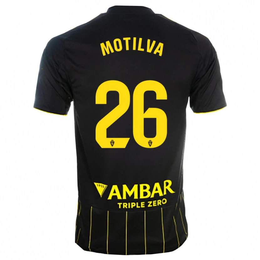 Danxen Niño Camiseta Adrián Motilva #26 Negro Amarillo 2ª Equipación 2025/26 La Camisa
