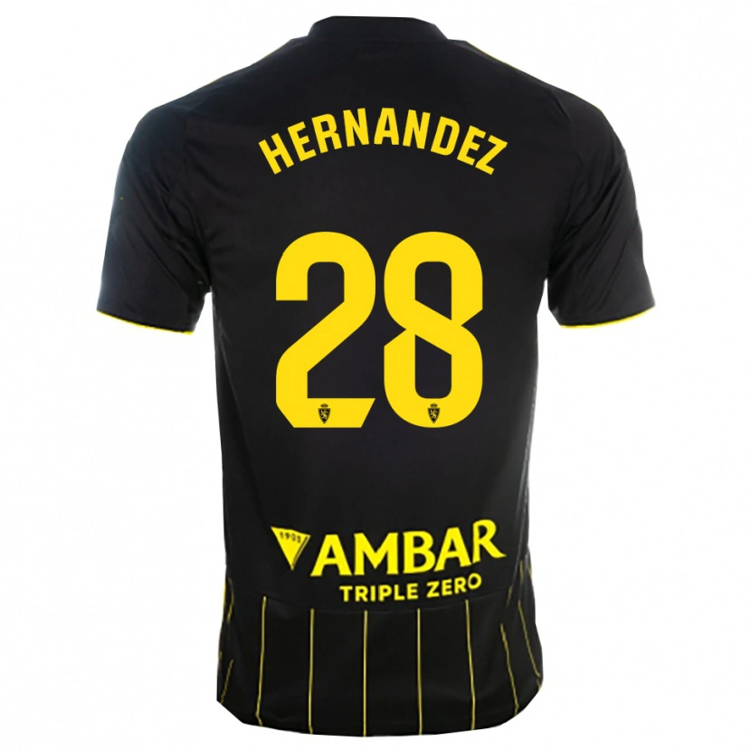 Danxen Niño Camiseta Diego Hernández #28 Negro Amarillo 2ª Equipación 2025/26 La Camisa