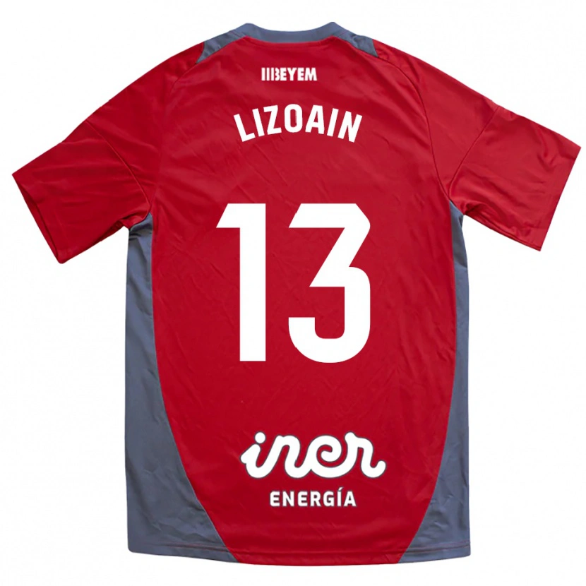 Danxen Niño Camiseta Raúl Lizoain #13 Rojo Gris 2ª Equipación 2025/26 La Camisa