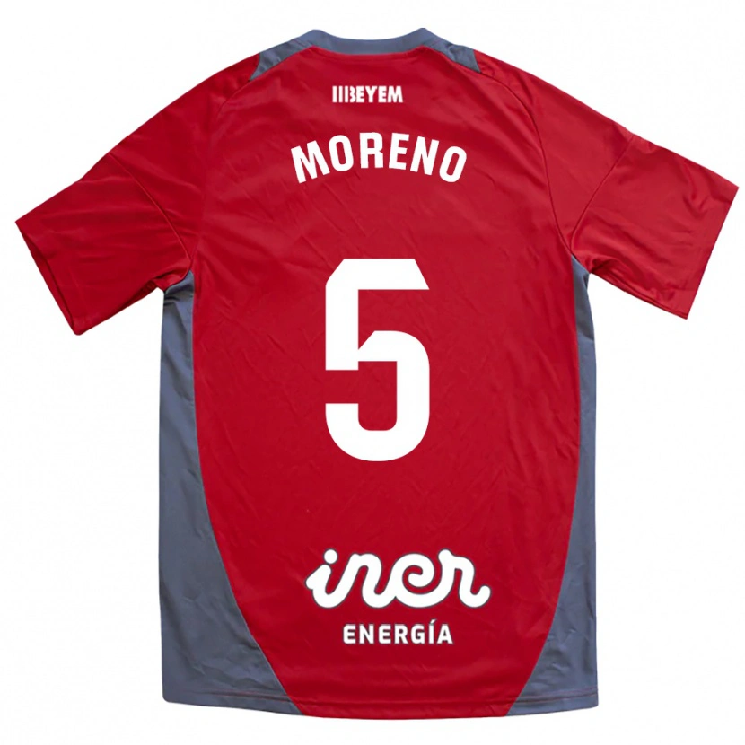 Danxen Niño Camiseta Javi Moreno #5 Rojo Gris 2ª Equipación 2025/26 La Camisa