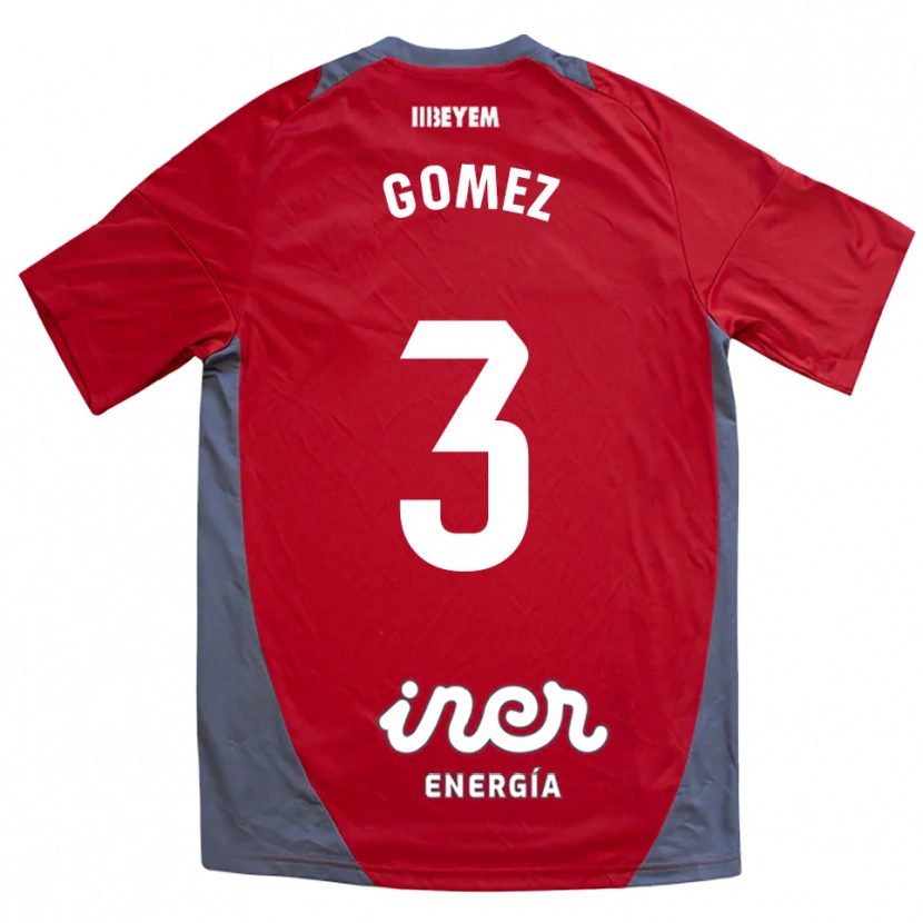 Danxen Niño Camiseta Jonathan Gómez #3 Rojo Gris 2ª Equipación 2025/26 La Camisa