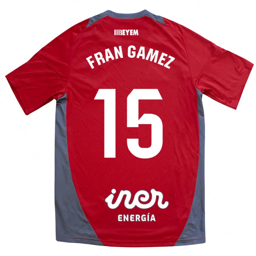 Danxen Niño Camiseta Fran Gámez #15 Rojo Gris 2ª Equipación 2025/26 La Camisa