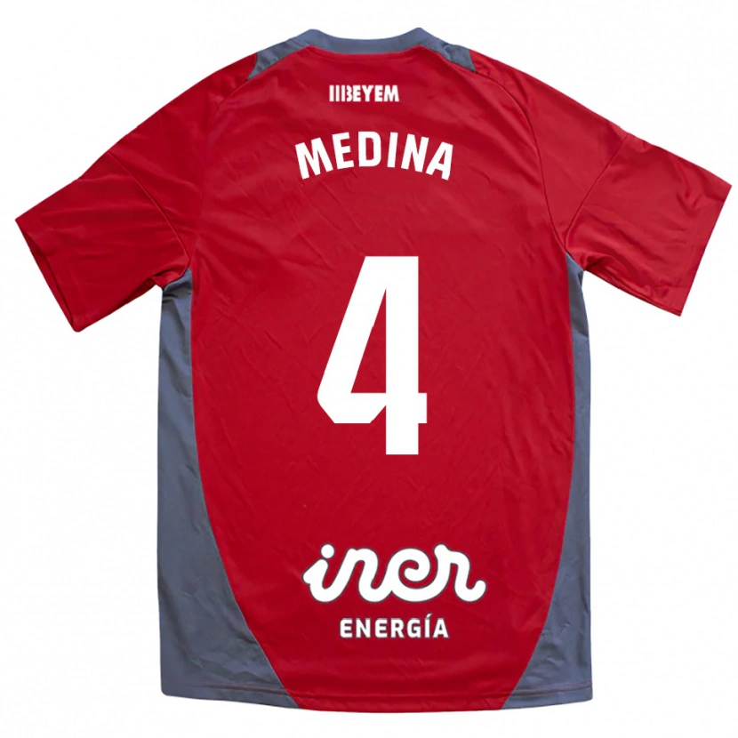 Danxen Niño Camiseta Agus Medina #4 Rojo Gris 2ª Equipación 2025/26 La Camisa
