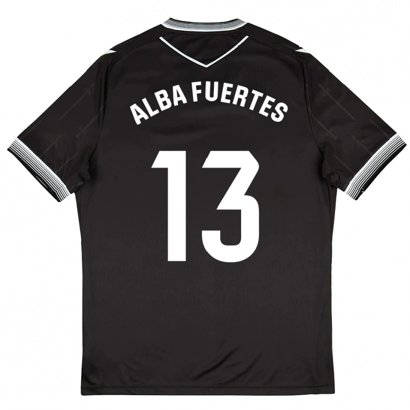 Danxen Niño Camiseta Alba Fuertes #13 Negro Blanco 2ª Equipación 2025/26 La Camisa