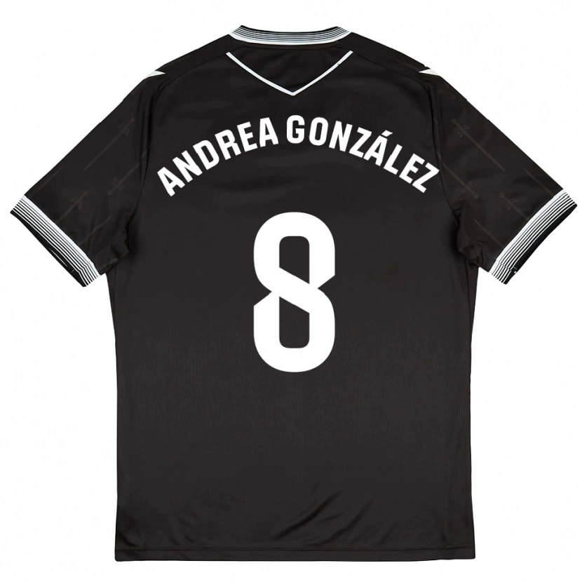 Danxen Niño Camiseta Andrea González #8 Negro Blanco 2ª Equipación 2025/26 La Camisa