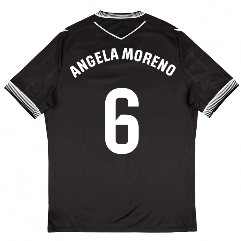 Danxen Niño Camiseta Angela Moreno #6 Negro Blanco 2ª Equipación 2025/26 La Camisa