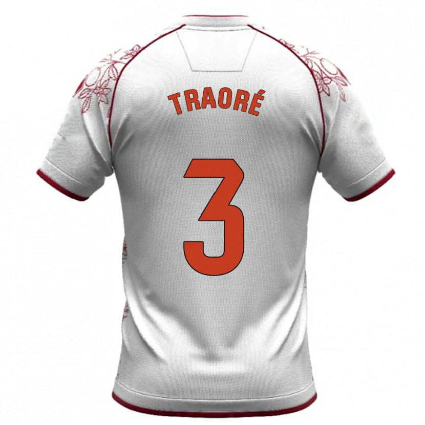 Danxen Niño Camiseta Mamadou Traoré #3 Blanco Burdeos 2ª Equipación 2025/26 La Camisa