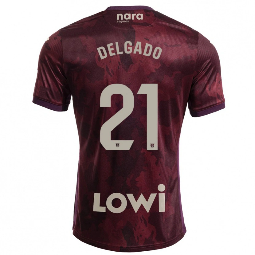 Danxen Niño Camiseta Aarón Delgado #21 Burdeos Blanco 2ª Equipación 2025/26 La Camisa