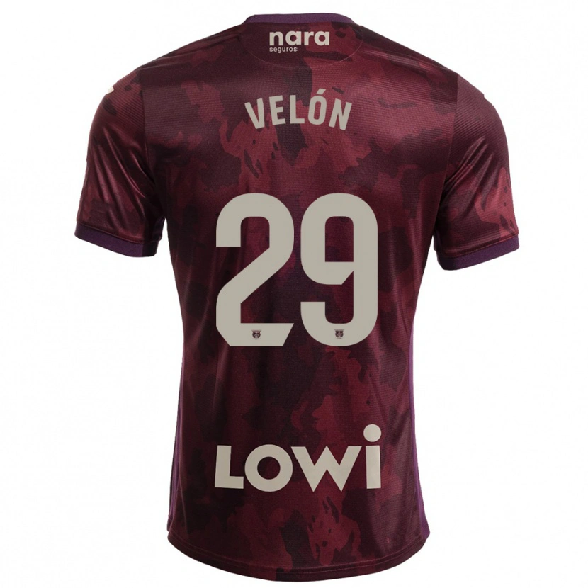 Danxen Niño Camiseta Hugo Velón #29 Burdeos Blanco 2ª Equipación 2025/26 La Camisa