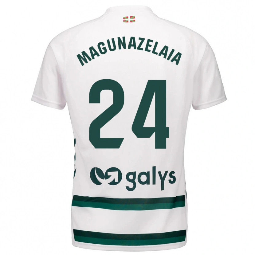 Danxen Niño Camiseta Jon Magunazelaia #24 Blanco Verde 2ª Equipación 2025/26 La Camisa