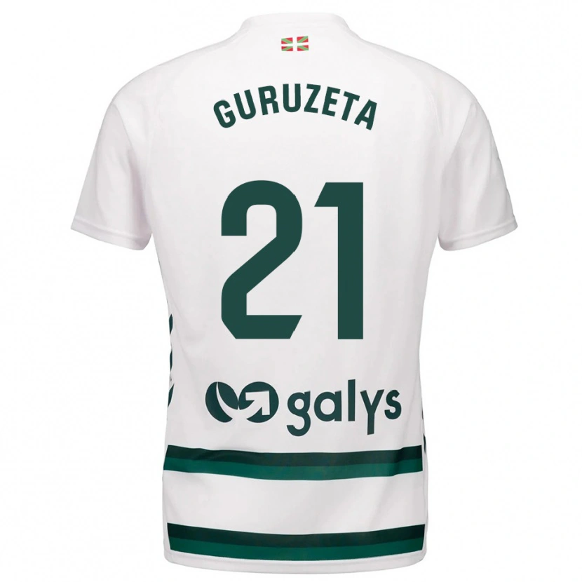 Danxen Niño Camiseta Jon Guruzeta #21 Blanco Verde 2ª Equipación 2025/26 La Camisa