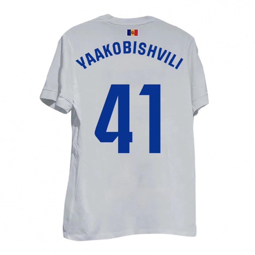 Danxen Niño Camiseta Áron Yaakobishvili #41 Blanco Amarillo Azul 2ª Equipación 2025/26 La Camisa