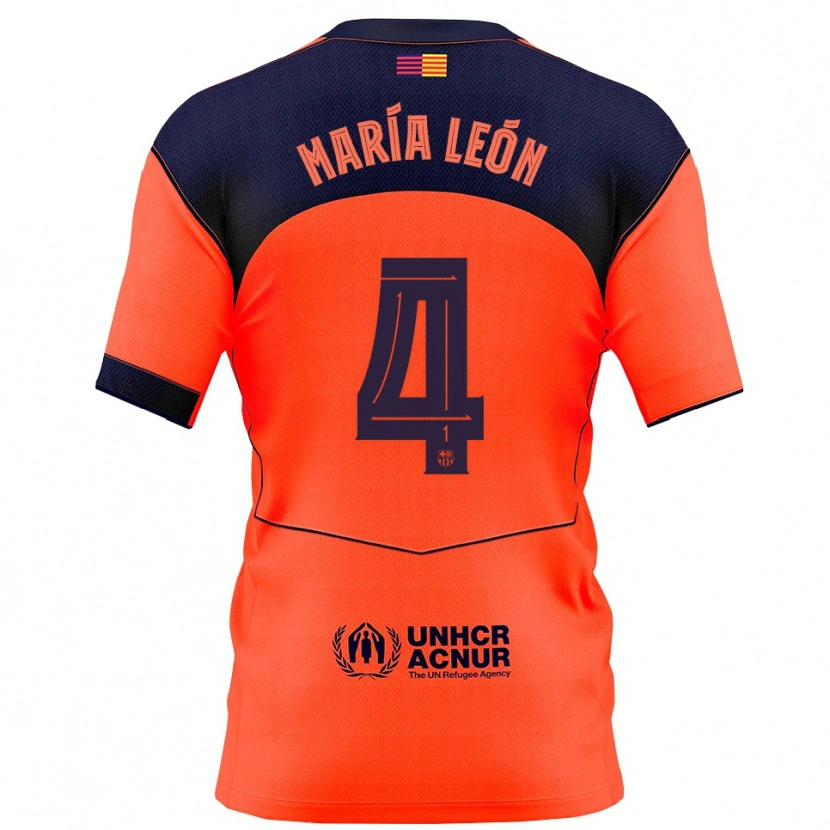 Danxen Niño Camiseta María Pilar León #4 Naranja Marino Equipación Tercera 2025/26 La Camisa
