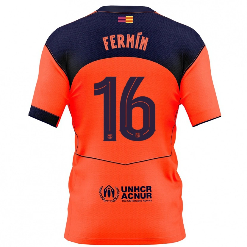 Danxen Niño Camiseta Fermín López #16 Naranja Marino Equipación Tercera 2025/26 La Camisa