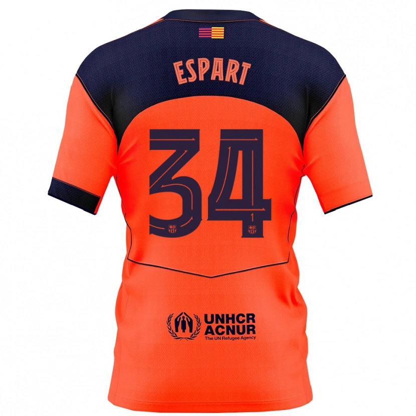 Danxen Niño Camiseta Xavi Espart #34 Naranja Marino Equipación Tercera 2025/26 La Camisa