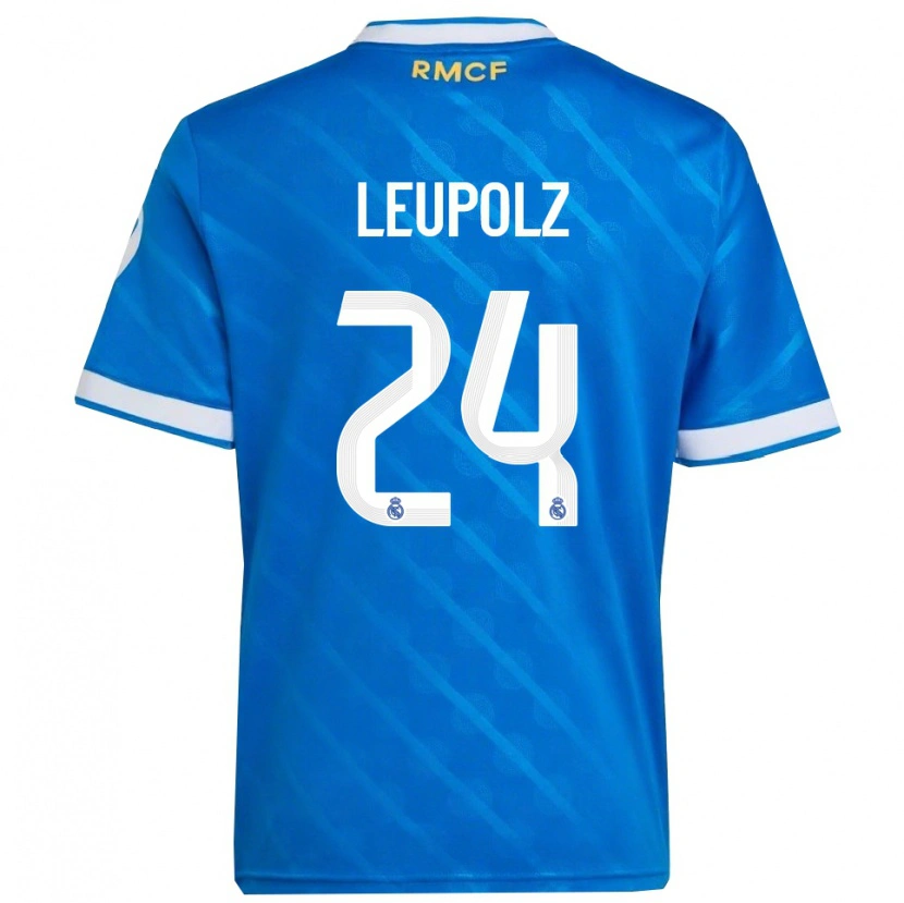 Danxen Niño Camiseta Melanie Leupolz #24 Azul Blanco Equipación Tercera 2025/26 La Camisa