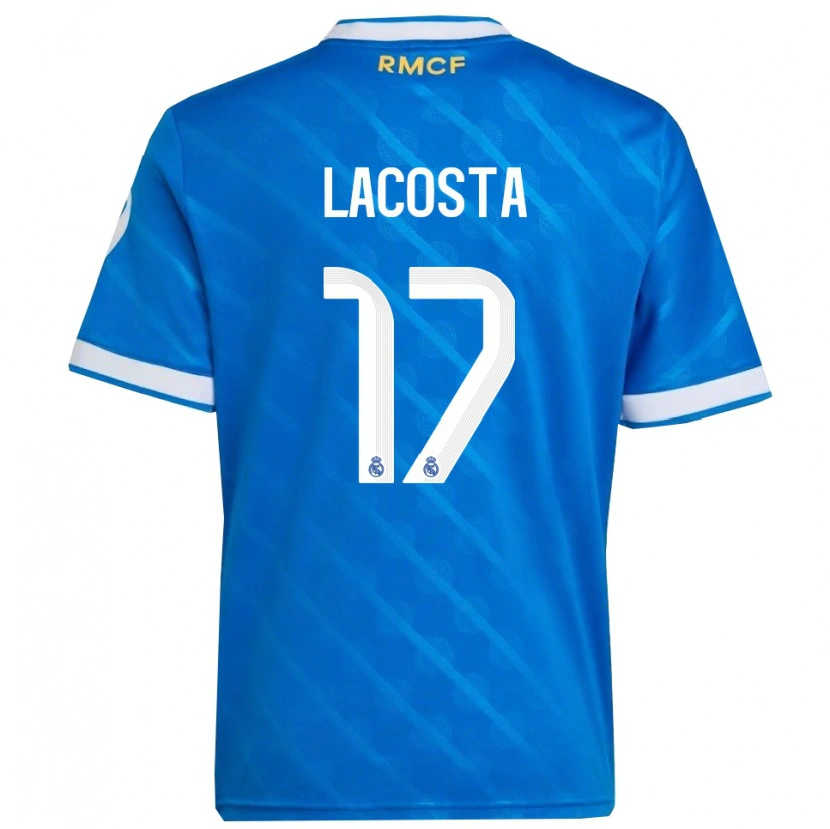 Danxen Niño Camiseta Diego Lacosta #17 Azul Blanco Equipación Tercera 2025/26 La Camisa