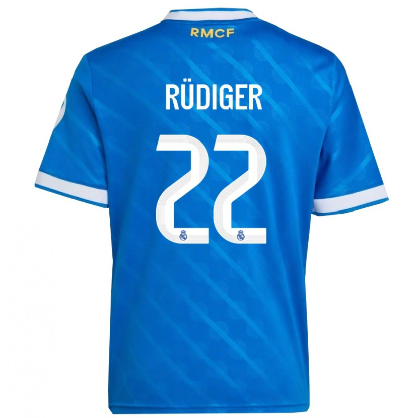 Danxen Niño Camiseta Antonio Rüdiger #22 Azul Blanco Equipación Tercera 2025/26 La Camisa