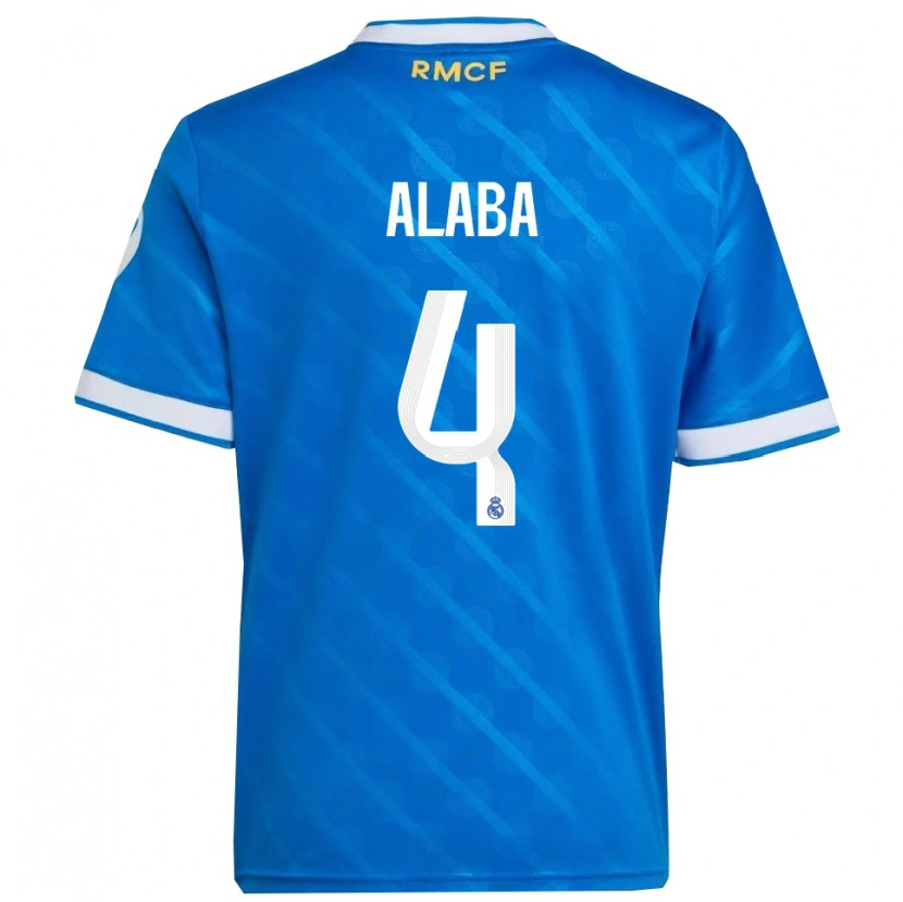 Danxen Niño Camiseta David Alaba #4 Azul Blanco Equipación Tercera 2025/26 La Camisa