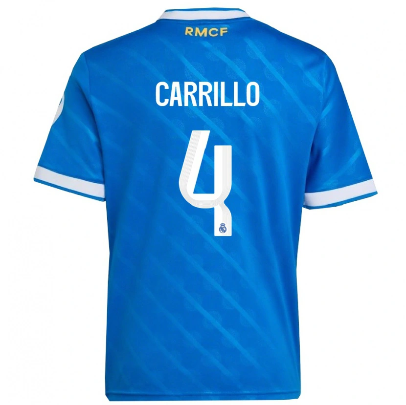 Danxen Niño Camiseta Alvaro Carrillo #4 Azul Blanco Equipación Tercera 2025/26 La Camisa