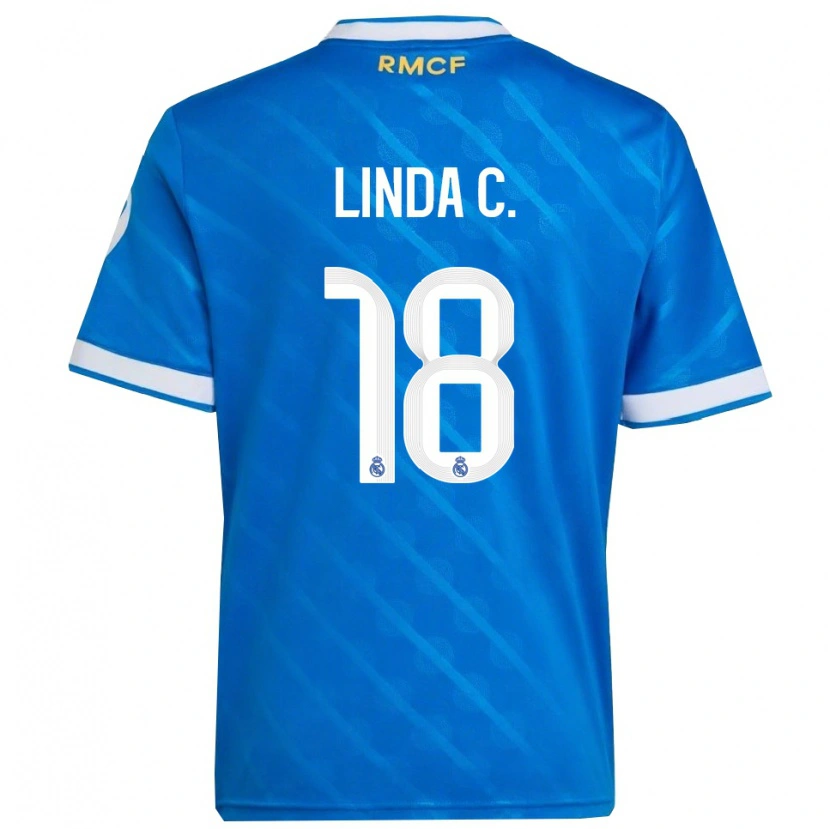 Danxen Niño Camiseta Linda Caicedo #18 Azul Blanco Equipación Tercera 2025/26 La Camisa