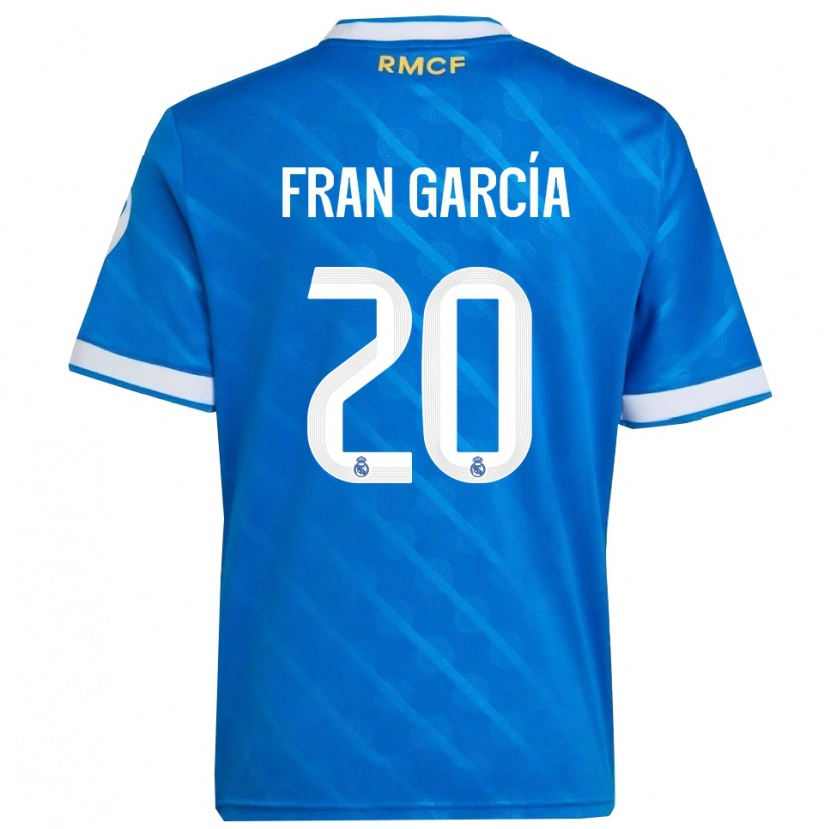 Danxen Niño Camiseta Fran García #20 Azul Blanco Equipación Tercera 2025/26 La Camisa