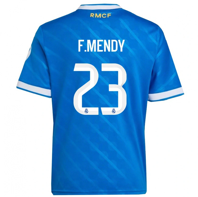 Danxen Niño Camiseta Ferland Mendy #23 Azul Blanco Equipación Tercera 2025/26 La Camisa