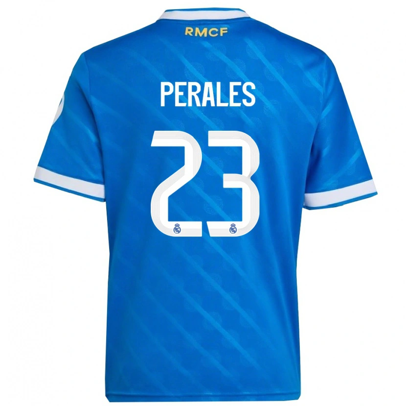 Danxen Niño Camiseta Miguel Perales #23 Azul Blanco Equipación Tercera 2025/26 La Camisa