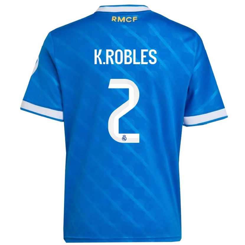 Danxen Niño Camiseta Kenti Robles #2 Azul Blanco Equipación Tercera 2025/26 La Camisa