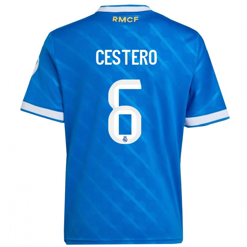 Danxen Niño Camiseta Jorge Cestero #6 Azul Blanco Equipación Tercera 2025/26 La Camisa