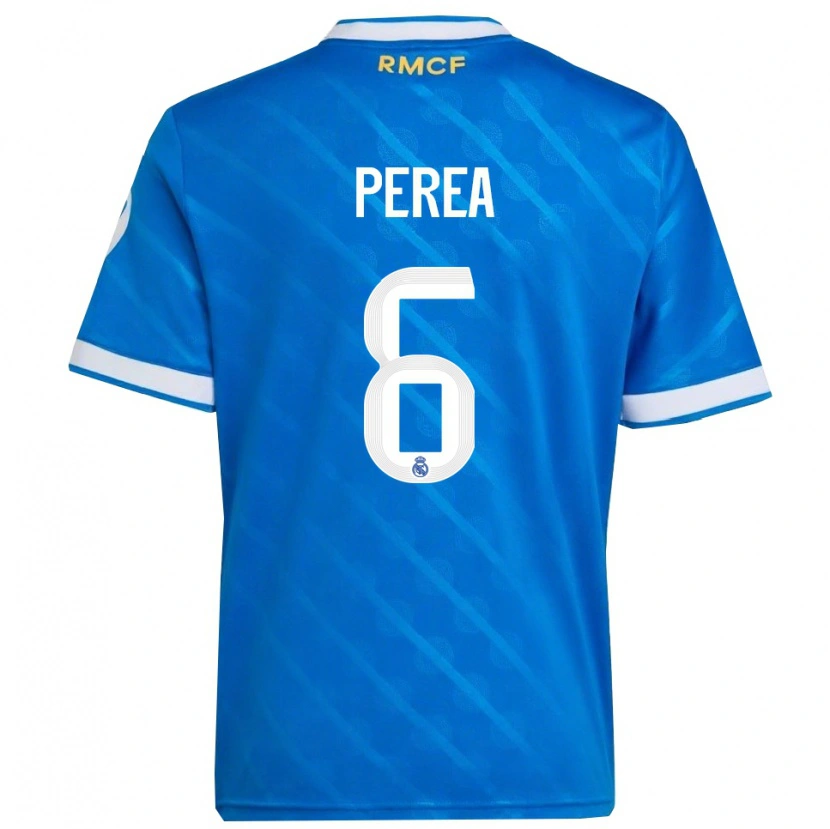 Danxen Niño Camiseta Cristian Perea #6 Azul Blanco Equipación Tercera 2025/26 La Camisa