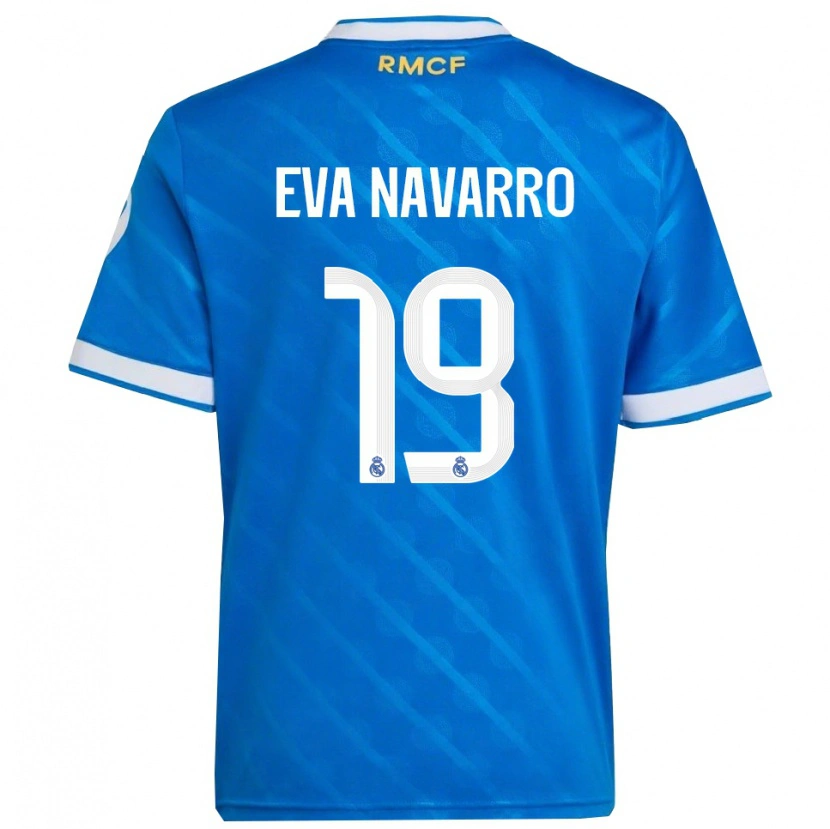 Danxen Niño Camiseta Eva Navarro #19 Azul Blanco Equipación Tercera 2025/26 La Camisa