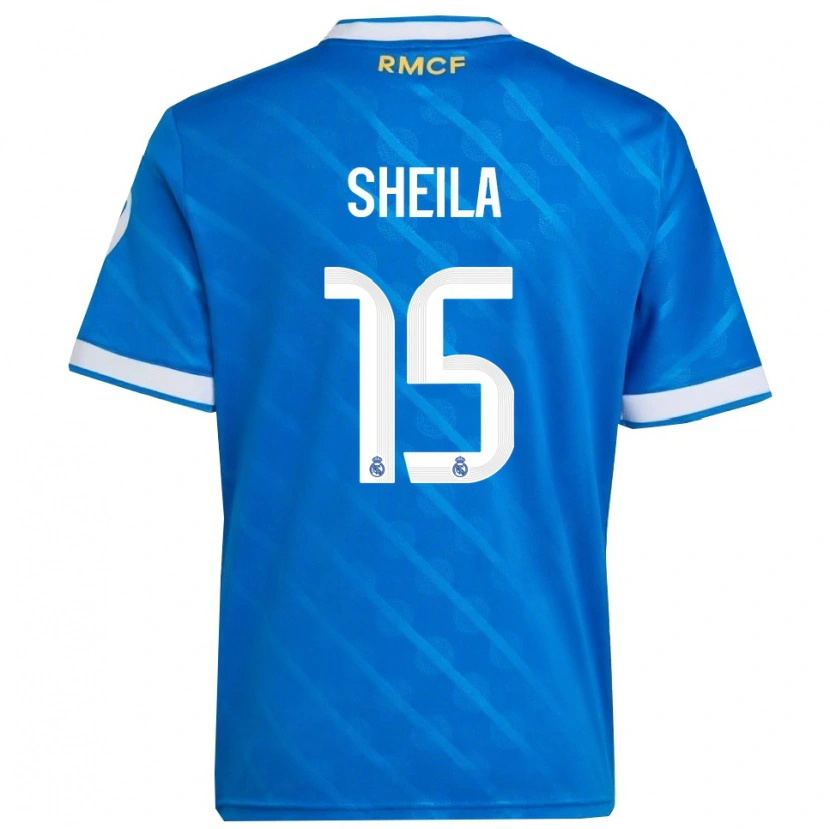 Danxen Niño Camiseta Sheila García #15 Azul Blanco Equipación Tercera 2025/26 La Camisa