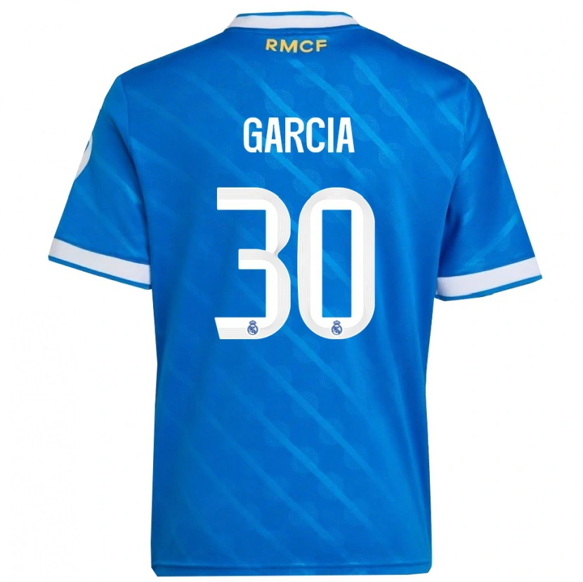 Danxen Niño Camiseta Gonzalo García #30 Azul Blanco Equipación Tercera 2025/26 La Camisa