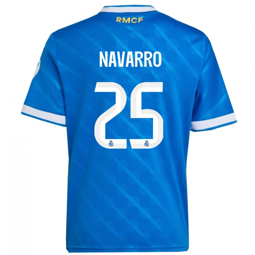 Danxen Niño Camiseta Javier Navarro #25 Azul Blanco Equipación Tercera 2025/26 La Camisa