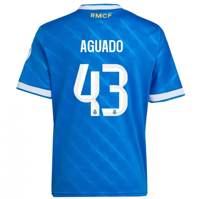 Danxen Niño Camiseta Diego Aguado #43 Azul Blanco Equipación Tercera 2025/26 La Camisa