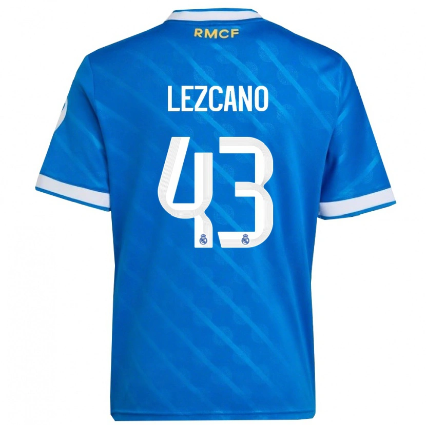 Danxen Niño Camiseta Álvaro Lezcano #43 Azul Blanco Equipación Tercera 2025/26 La Camisa