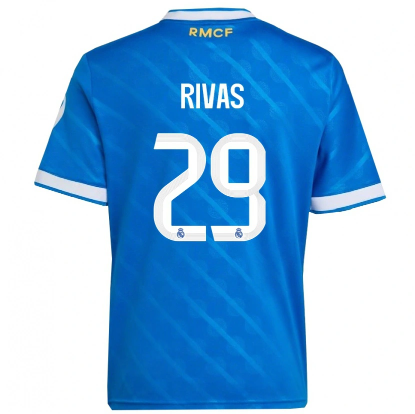 Danxen Niño Camiseta Mario Rivas #29 Azul Blanco Equipación Tercera 2025/26 La Camisa
