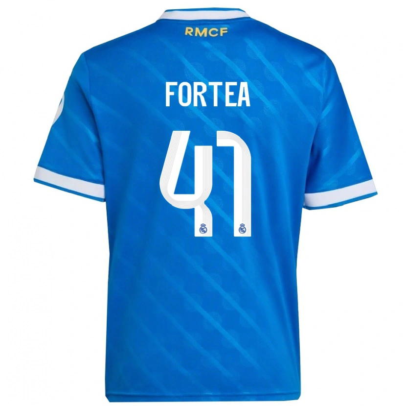 Danxen Niño Camiseta Jesús Fortea #41 Azul Blanco Equipación Tercera 2025/26 La Camisa