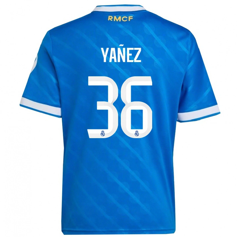 Danxen Niño Camiseta Daniel Yáñez #36 Azul Blanco Equipación Tercera 2025/26 La Camisa