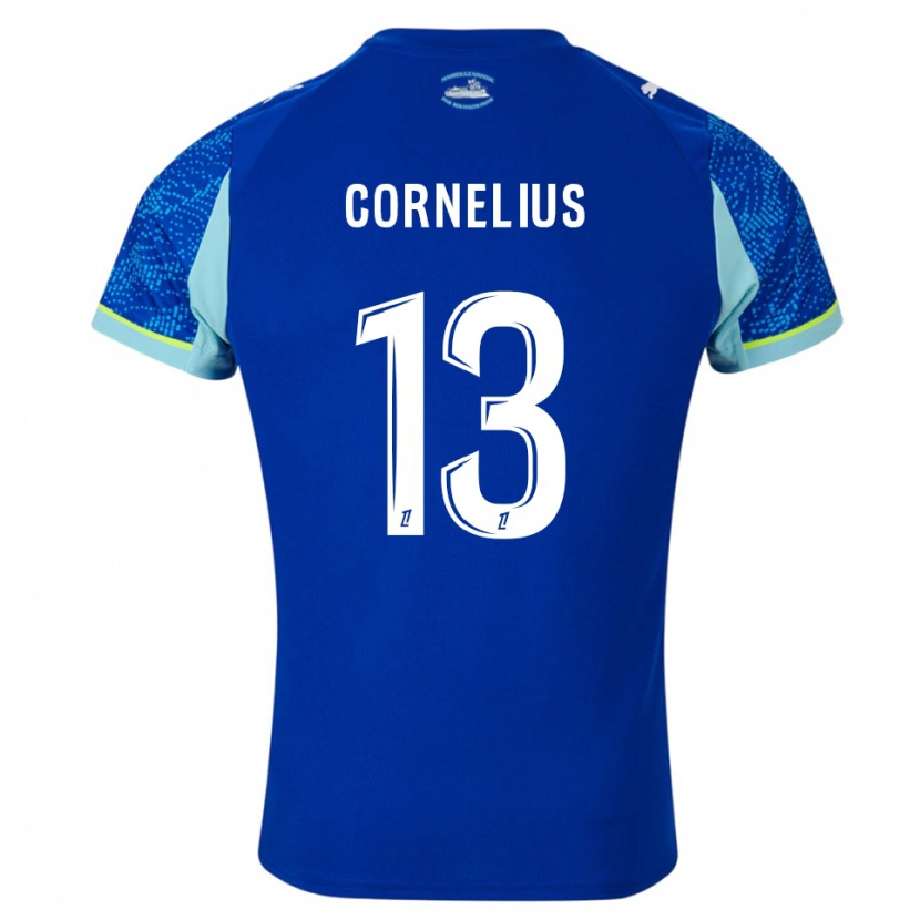 Danxen Niño Camiseta Derek Cornelius #13 Celeste Blanco Equipación Tercera 2025/26 La Camisa