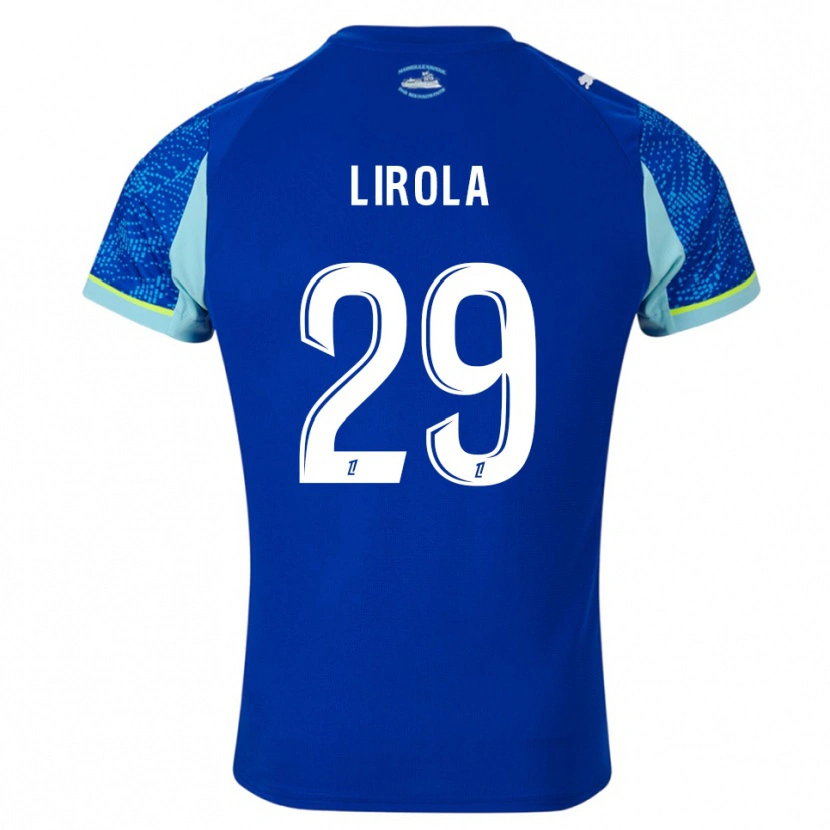 Danxen Niño Camiseta Pol Lirola #29 Celeste Blanco Equipación Tercera 2025/26 La Camisa