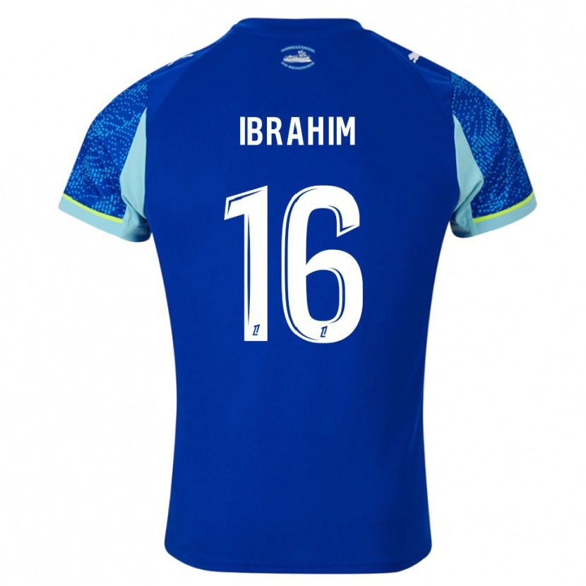 Danxen Niño Camiseta Ayman Ibrahim #16 Celeste Blanco Equipación Tercera 2025/26 La Camisa