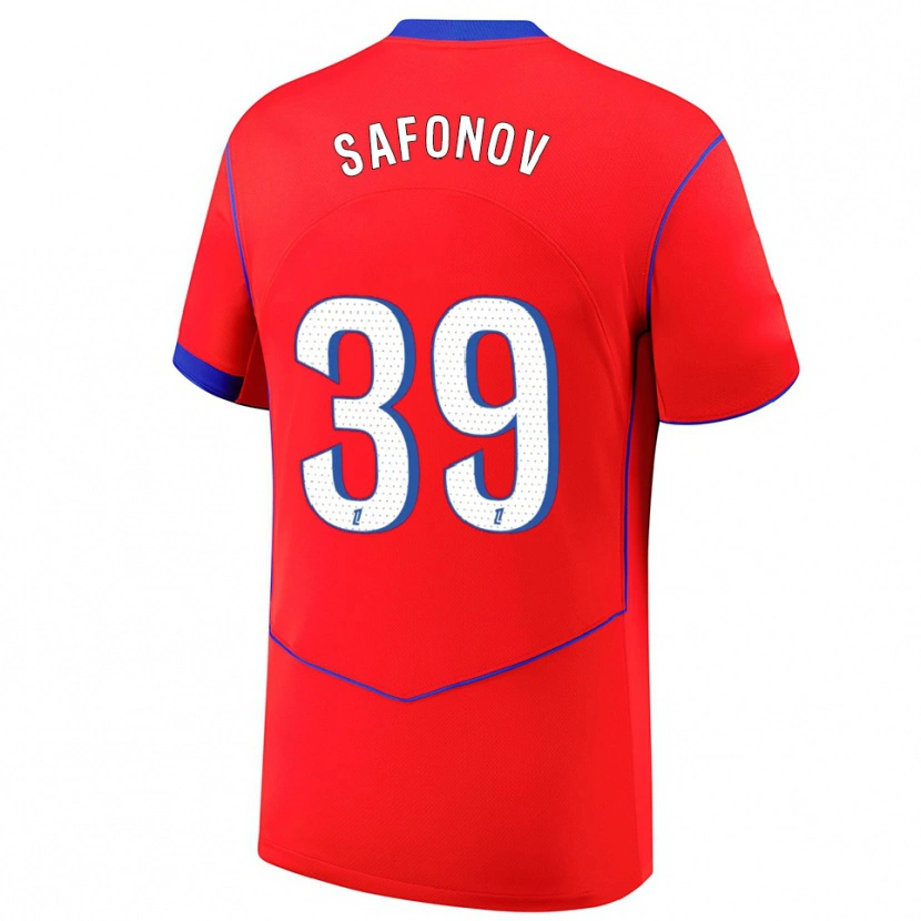 Danxen Niño Camiseta Matvey Safonov #39 Rojo Azul Blanco Equipación Tercera 2025/26 La Camisa